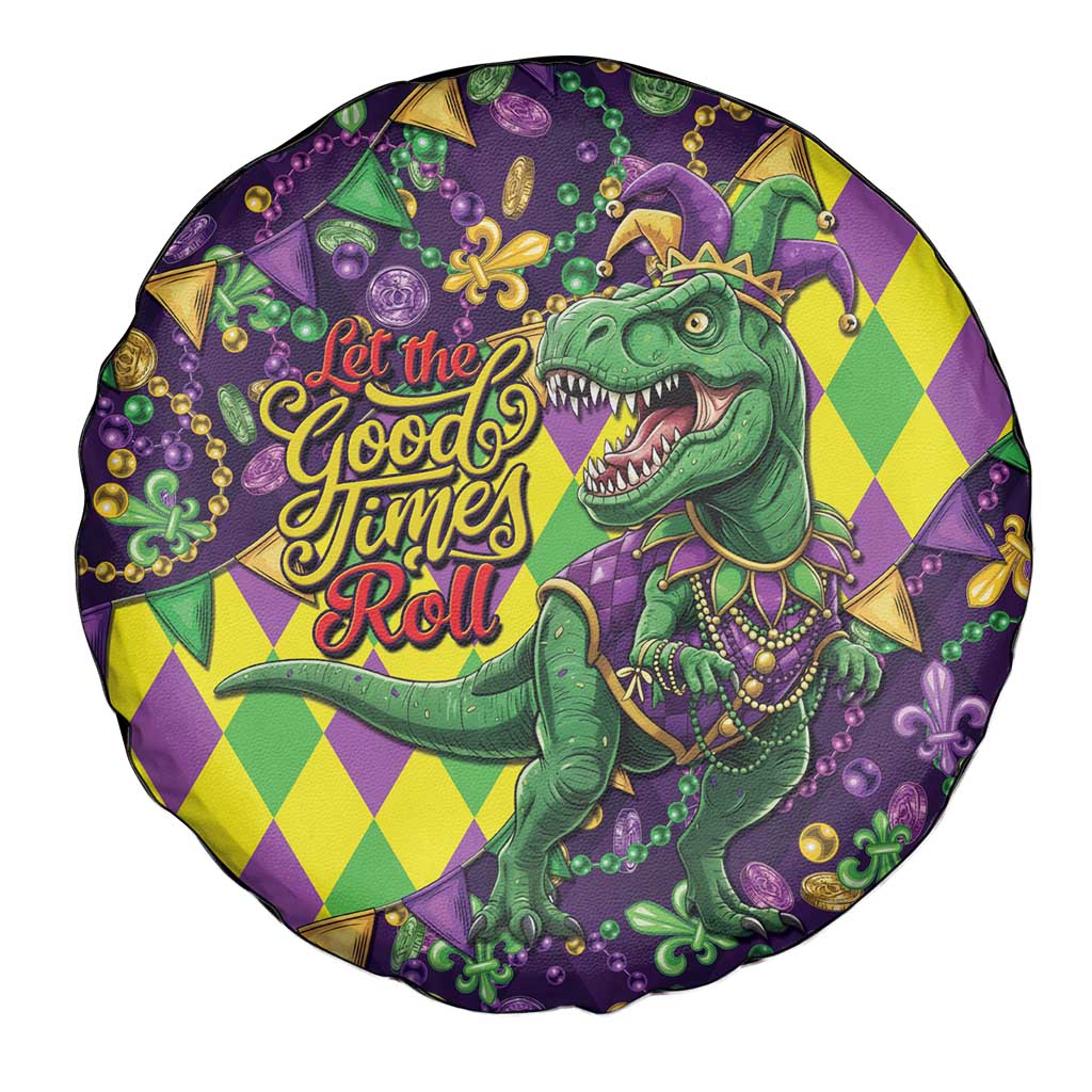 Funny Mardi Gras T-Rex Dinosaur Spare Tire Cover Let The Good Times Roll - Wonder Print Shop