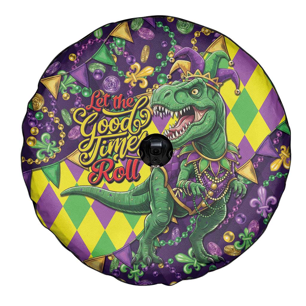 Funny Mardi Gras T-Rex Dinosaur Spare Tire Cover Let The Good Times Roll - Wonder Print Shop