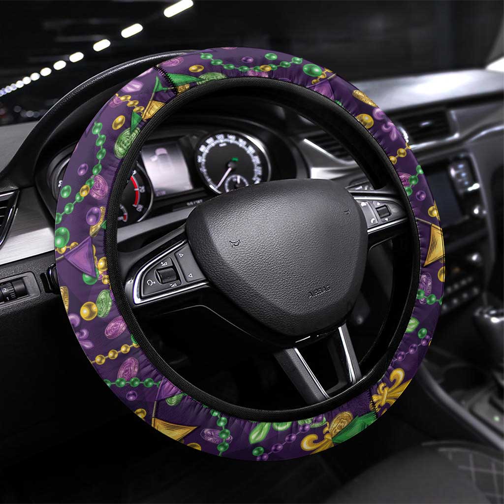 Funny Mardi Gras T-Rex Dinosaur Steering Wheel Cover Let The Good Times Roll - Wonder Print Shop