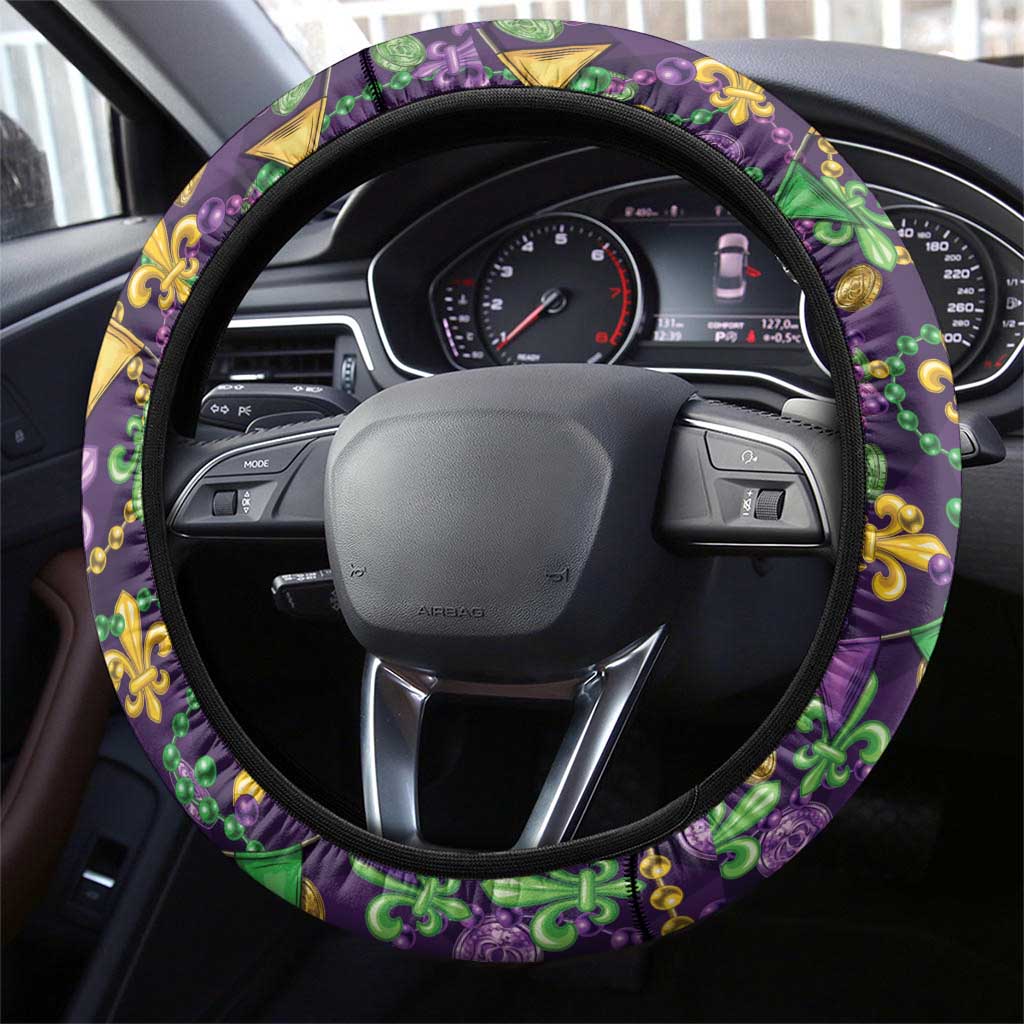 Funny Mardi Gras T-Rex Dinosaur Steering Wheel Cover Let The Good Times Roll - Wonder Print Shop