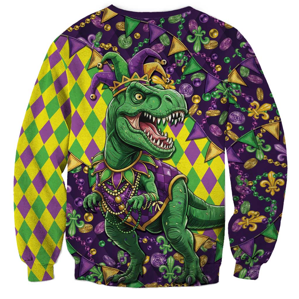 Funny Mardi Gras T-Rex Dinosaur Sweatshirt Let The Good Times Roll - Wonder Print Shop