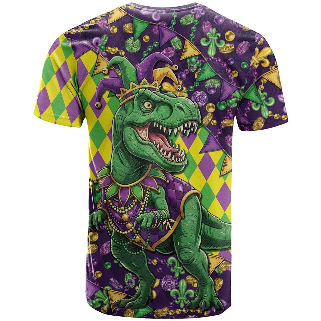 Funny Mardi Gras T-Rex Dinosaur T Shirt Let The Good Times Roll - Wonder Print Shop