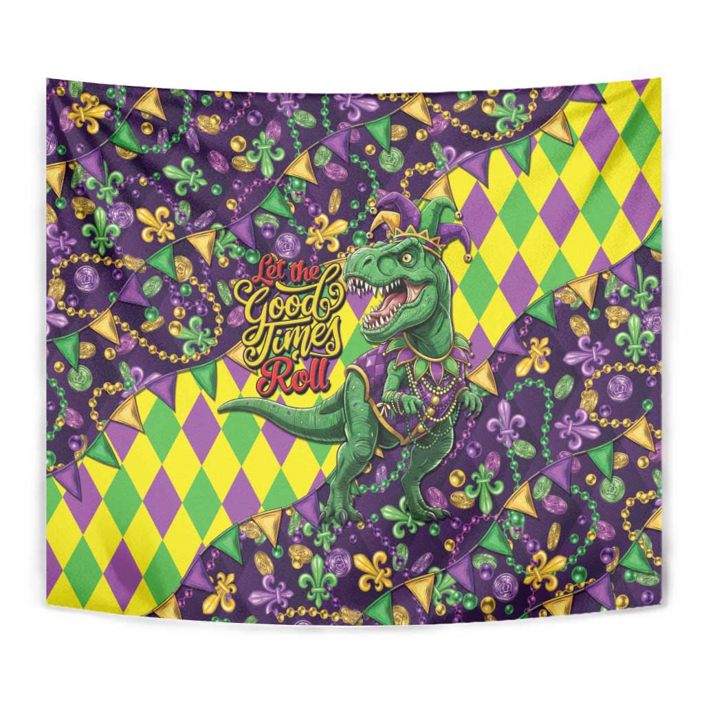 Funny Mardi Gras T-Rex Dinosaur Tapestry Let The Good Times Roll - Wonder Print Shop