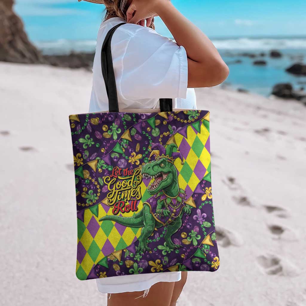 Funny Mardi Gras T-Rex Dinosaur Tote Bag Let The Good Times Roll - Wonder Print Shop
