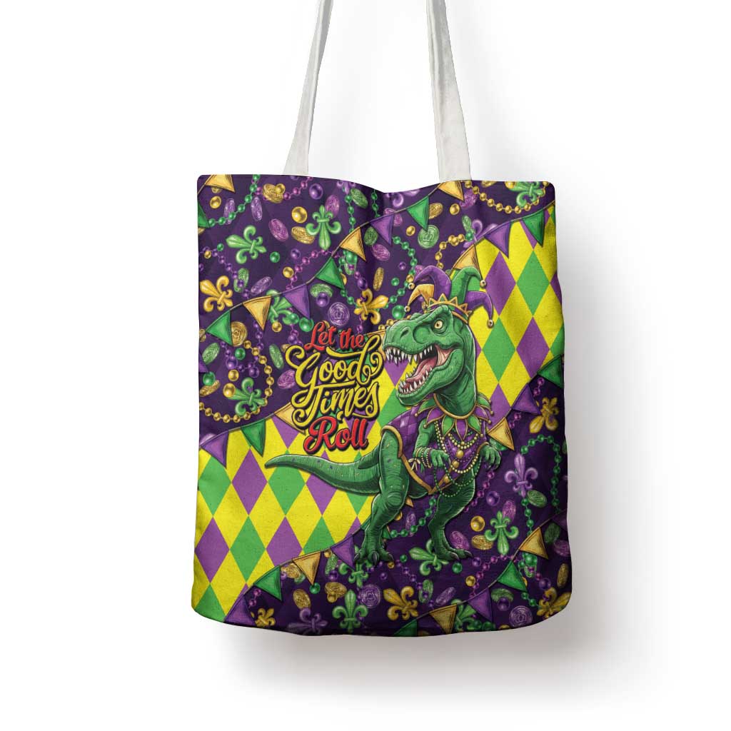 Funny Mardi Gras T-Rex Dinosaur Tote Bag Let The Good Times Roll - Wonder Print Shop
