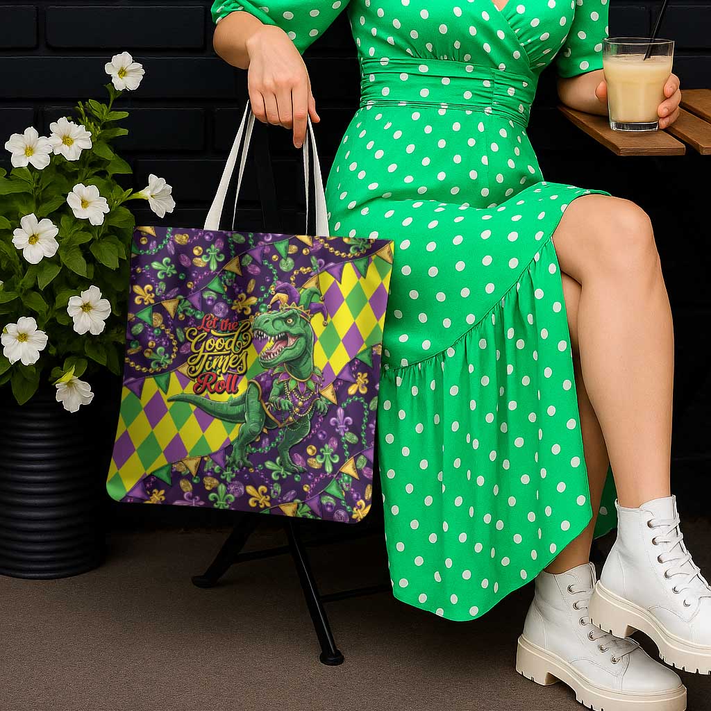 Funny Mardi Gras T-Rex Dinosaur Tote Bag Let The Good Times Roll - Wonder Print Shop