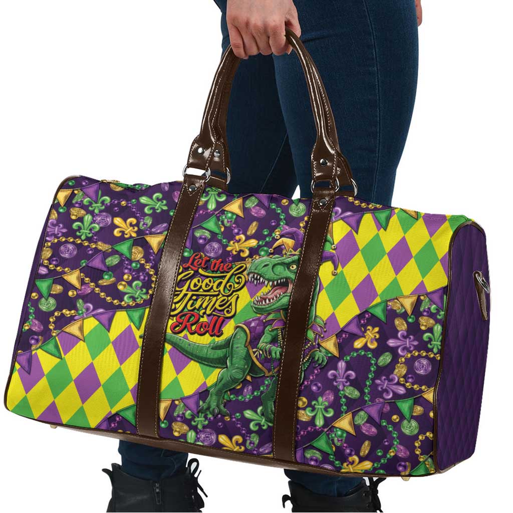 Funny Mardi Gras T-Rex Dinosaur Travel Bag Let The Good Times Roll - Wonder Print Shop