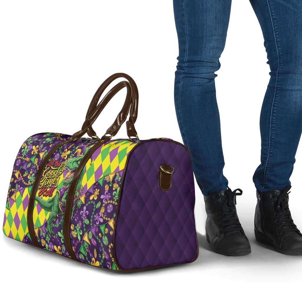Funny Mardi Gras T-Rex Dinosaur Travel Bag Let The Good Times Roll - Wonder Print Shop