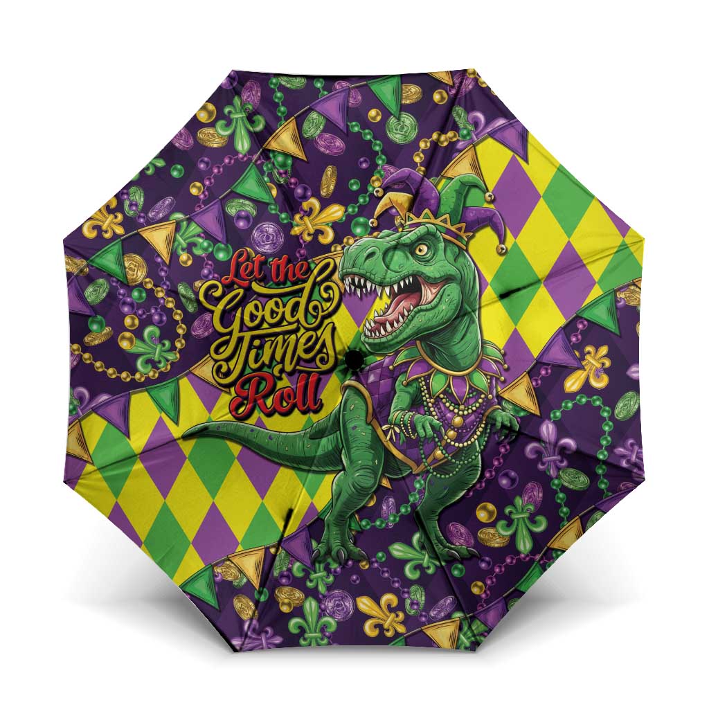 Funny Mardi Gras T-Rex Dinosaur Umbrella Let The Good Times Roll - Wonder Print Shop
