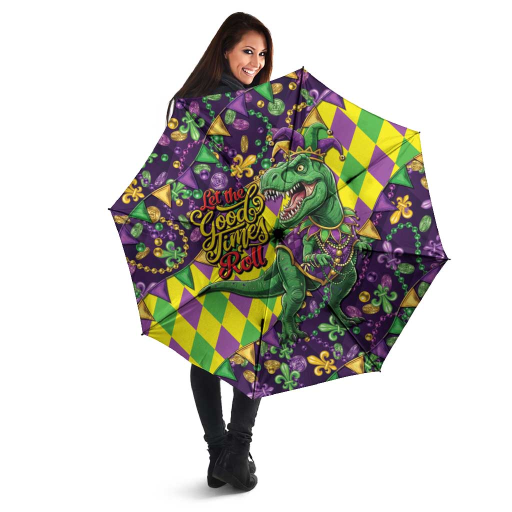 Funny Mardi Gras T-Rex Dinosaur Umbrella Let The Good Times Roll - Wonder Print Shop
