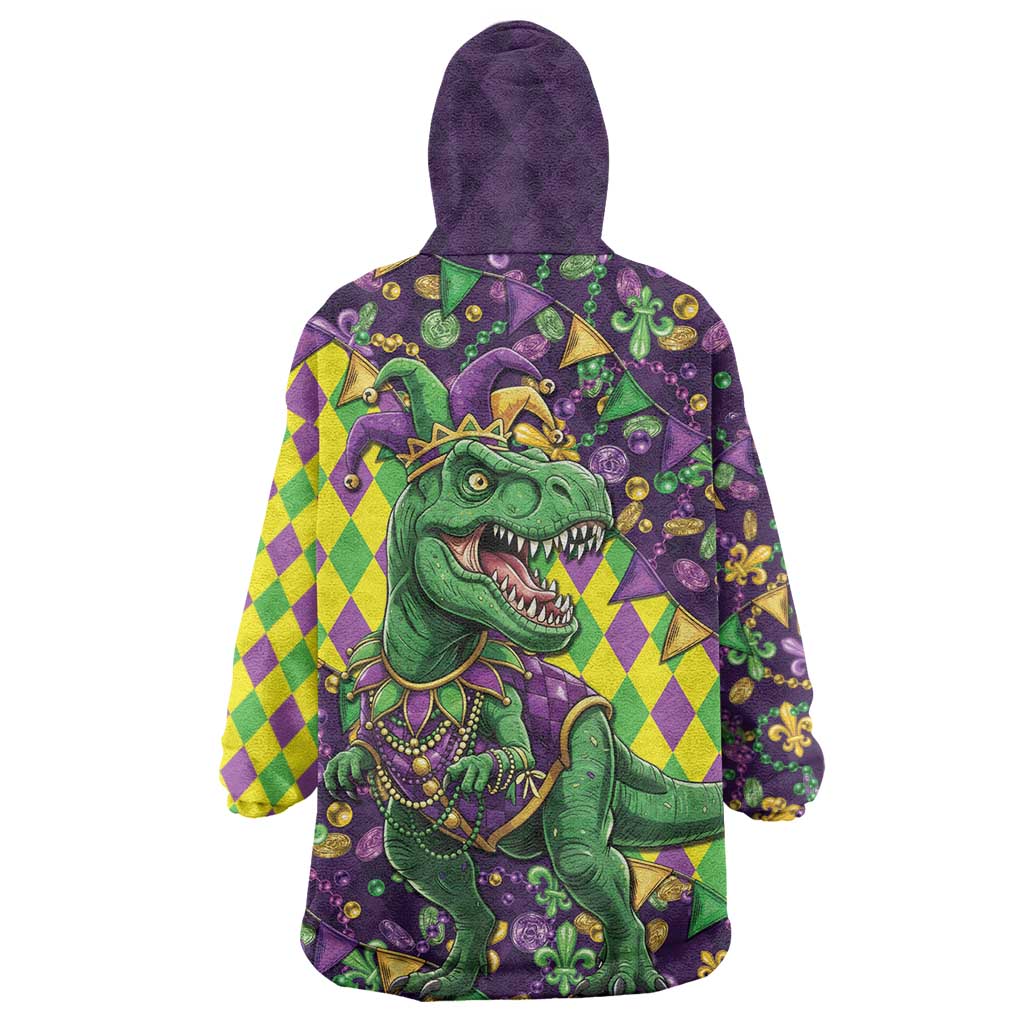 Funny Mardi Gras T-Rex Dinosaur Wearable Blanket Hoodie Let The Good Times Roll - Wonder Print Shop