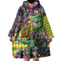 Funny Mardi Gras T-Rex Dinosaur Wearable Blanket Hoodie Let The Good Times Roll - Wonder Print Shop