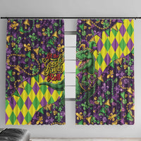 Funny Mardi Gras T-Rex Dinosaur Window Curtain Let The Good Times Roll - Wonder Print Shop