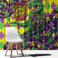 Funny Mardi Gras T-Rex Dinosaur Window Curtain Let The Good Times Roll - Wonder Print Shop