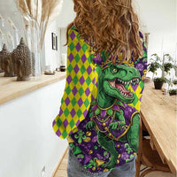 Funny Mardi Gras T-Rex Dinosaur Women Casual Shirt Let The Good Times Roll - Wonder Print Shop