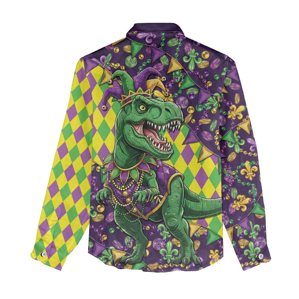 Funny Mardi Gras T-Rex Dinosaur Women Casual Shirt Let The Good Times Roll - Wonder Print Shop