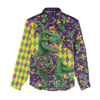 Funny Mardi Gras T-Rex Dinosaur Women Casual Shirt Let The Good Times Roll - Wonder Print Shop