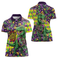 Funny Mardi Gras T-Rex Dinosaur Women Polo Shirt Let The Good Times Roll - Wonder Print Shop