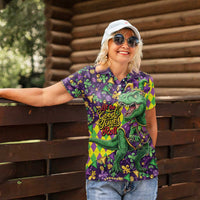 Funny Mardi Gras T-Rex Dinosaur Women Polo Shirt Let The Good Times Roll - Wonder Print Shop