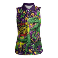 Funny Mardi Gras T-Rex Dinosaur Women Sleeveless Polo Shirt Let The Good Times Roll - Wonder Print Shop