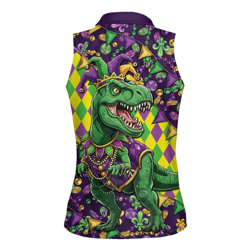Funny Mardi Gras T-Rex Dinosaur Women Sleeveless Polo Shirt Let The Good Times Roll - Wonder Print Shop