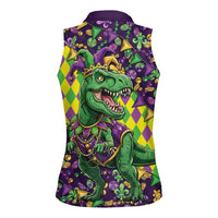Funny Mardi Gras T-Rex Dinosaur Women Sleeveless Polo Shirt Let The Good Times Roll - Wonder Print Shop