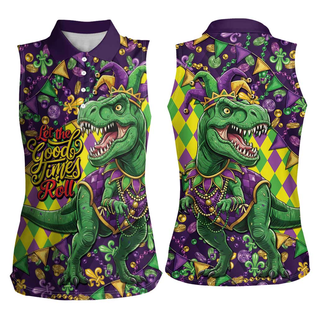 Funny Mardi Gras T-Rex Dinosaur Women Sleeveless Polo Shirt Let The Good Times Roll - Wonder Print Shop