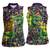 Funny Mardi Gras T-Rex Dinosaur Women Sleeveless Polo Shirt Let The Good Times Roll - Wonder Print Shop