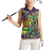 Funny Mardi Gras T-Rex Dinosaur Women Sleeveless Polo Shirt Let The Good Times Roll - Wonder Print Shop
