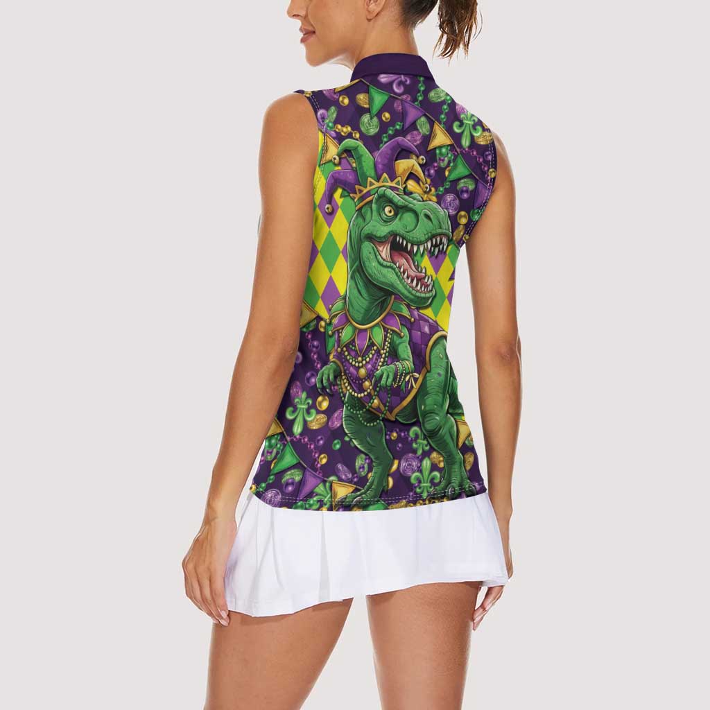 Funny Mardi Gras T-Rex Dinosaur Women Sleeveless Polo Shirt Let The Good Times Roll - Wonder Print Shop