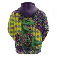Funny Mardi Gras T-Rex Dinosaur Zip Hoodie Let The Good Times Roll - Wonder Print Shop