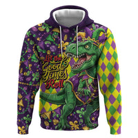 Funny Mardi Gras T-Rex Dinosaur Zip Hoodie Let The Good Times Roll - Wonder Print Shop