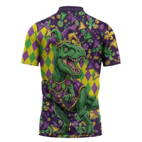 Funny Mardi Gras T-Rex Dinosaur Zipper Polo Shirt Let The Good Times Roll - Wonder Print Shop
