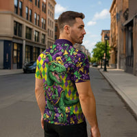 Funny Mardi Gras T-Rex Dinosaur Zipper Polo Shirt Let The Good Times Roll - Wonder Print Shop