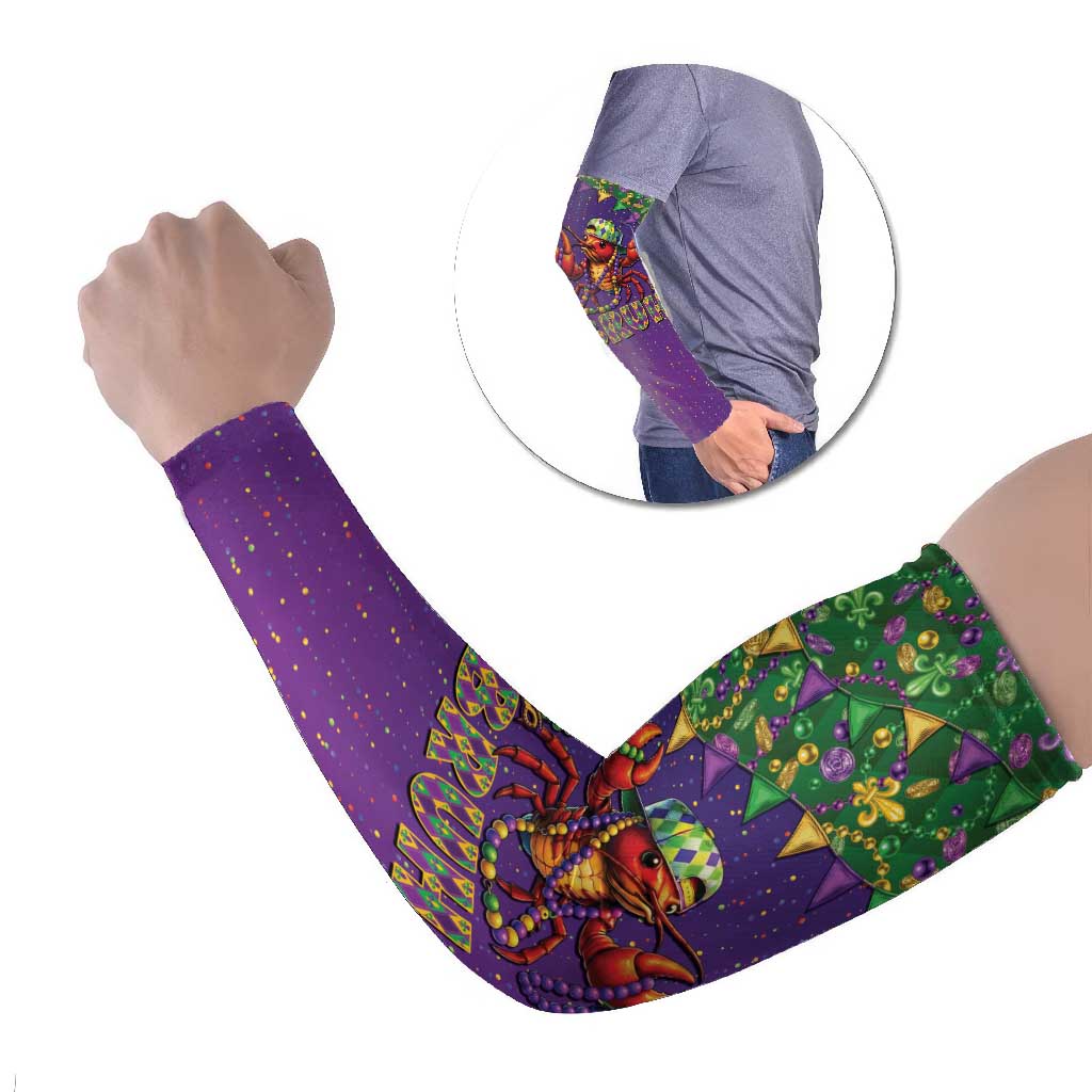 Funny Crawfish Carnival Arm Sleeves It's Mardi Gras Bruh - Wonder Print Shop