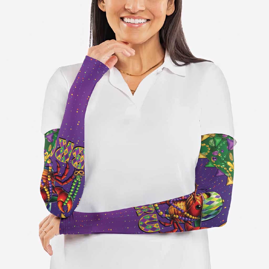 Funny Crawfish Carnival Arm Sleeves It's Mardi Gras Bruh - Wonder Print Shop
