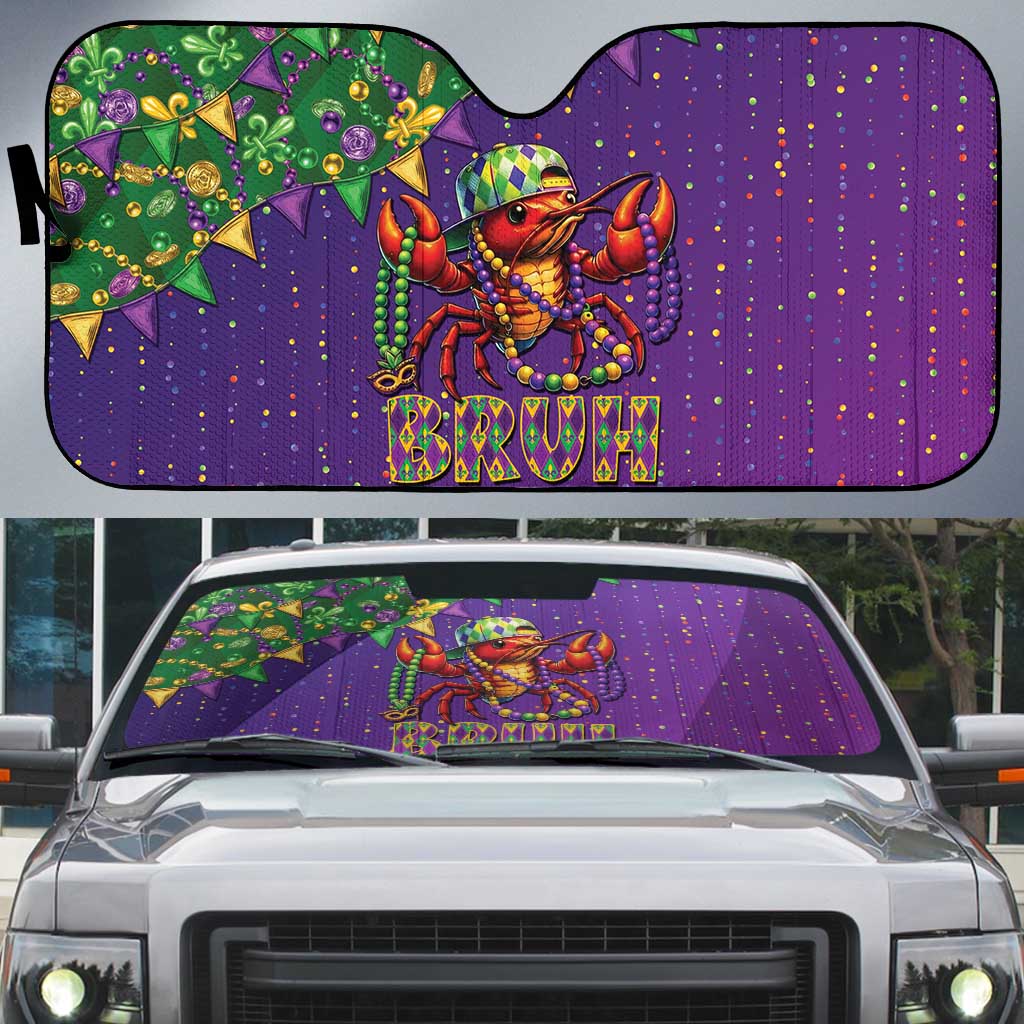 Funny Crawfish Carnival Auto Sun Shade It's Mardi Gras Bruh - Wonder Print Shop