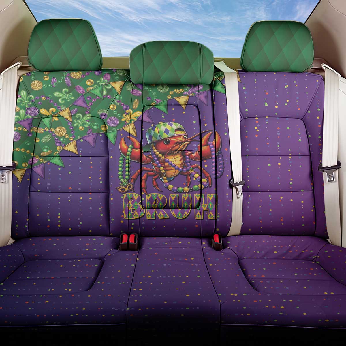 Funny Crawfish Carnival Back Car Seat Cover It's Mardi Gras Bruh - Wonder Print Shop