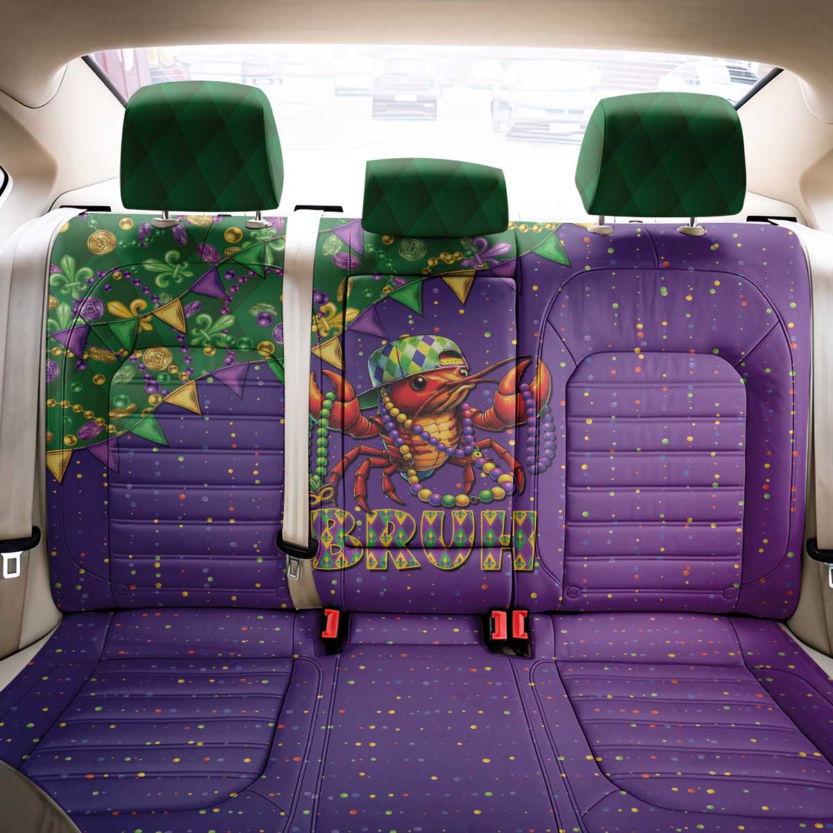 Funny Crawfish Carnival Back Car Seat Cover It's Mardi Gras Bruh - Wonder Print Shop