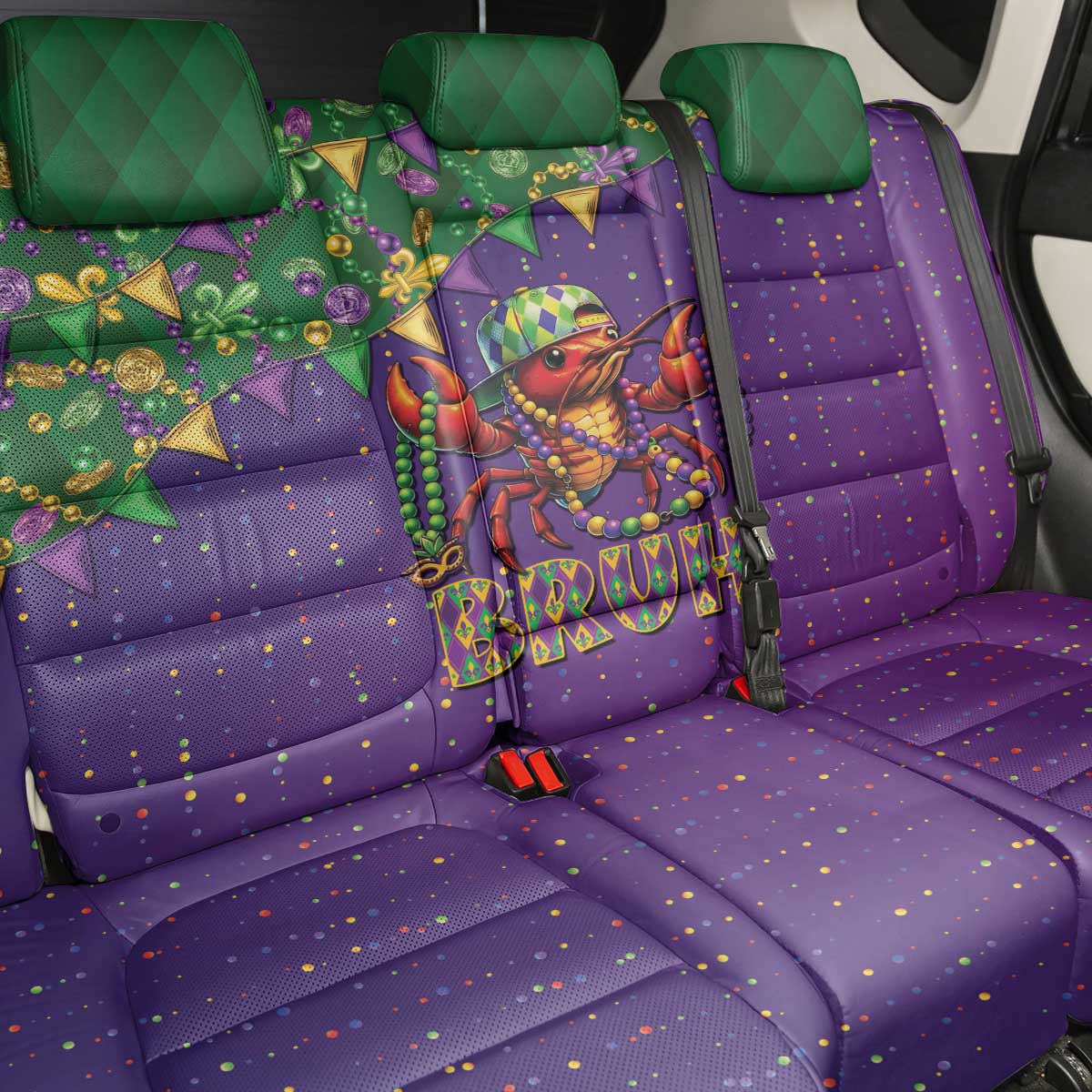Funny Crawfish Carnival Back Car Seat Cover It's Mardi Gras Bruh - Wonder Print Shop