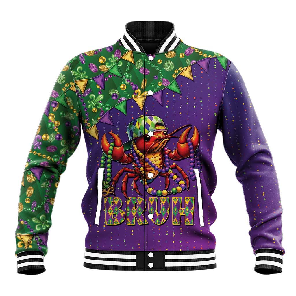 Funny Crawfish Carnival Baseball Jacket It's Mardi Gras Bruh - Wonder Print Shop
