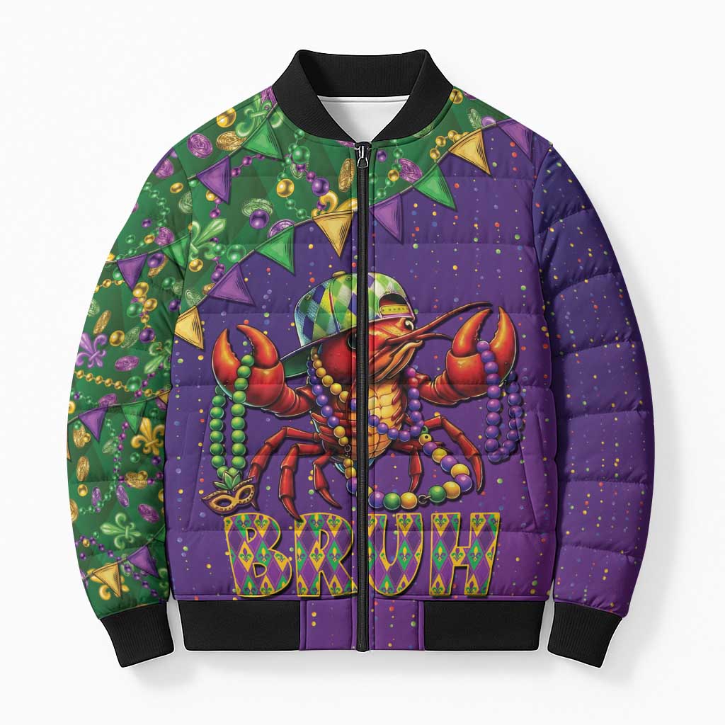 Funny Crawfish Carnival Bomber Puffer Jacket It's Mardi Gras Bruh - Wonder Print Shop