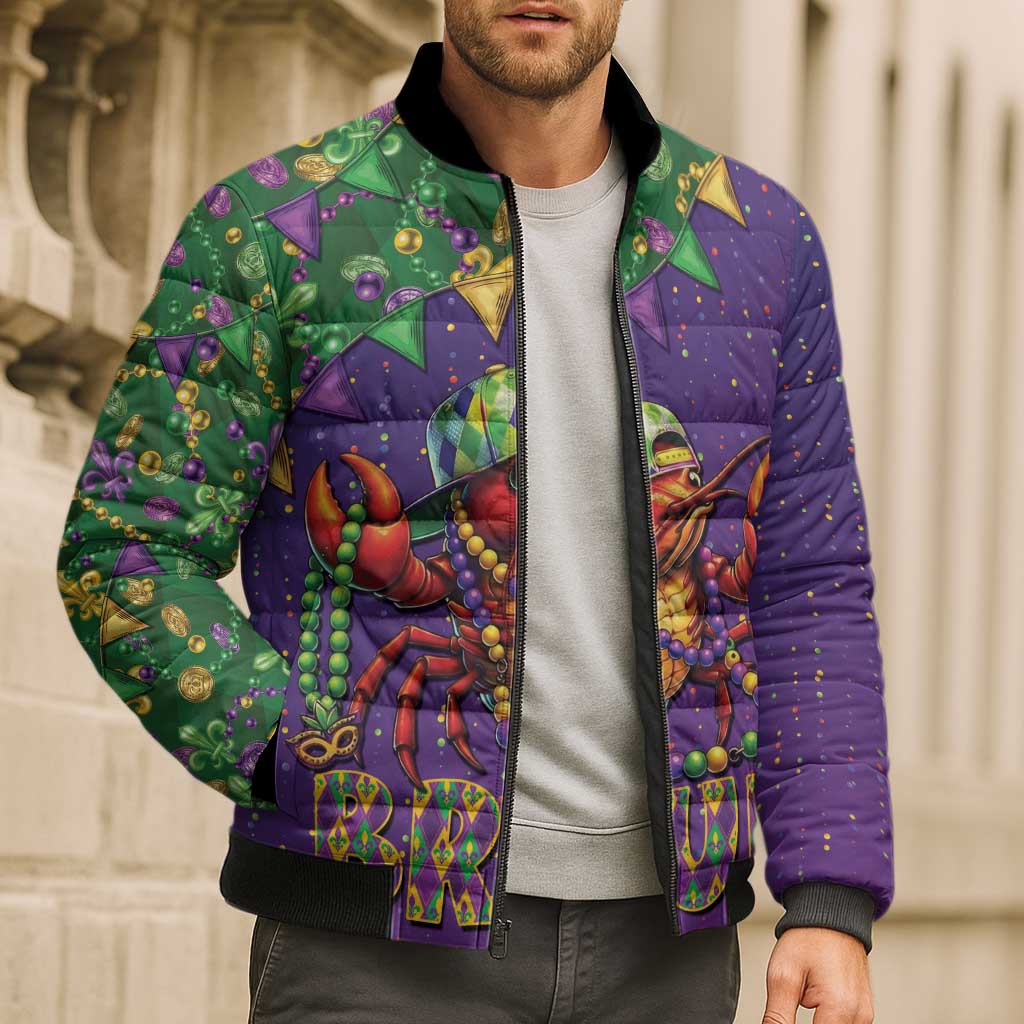 Funny Crawfish Carnival Bomber Puffer Jacket It's Mardi Gras Bruh - Wonder Print Shop