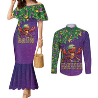 Funny Crawfish Carnival Couples Matching Mermaid Dress and Long Sleeve Button Shirt It's Mardi Gras Bruh - Wonder Print Shop