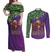 Funny Crawfish Carnival Couples Matching Off Shoulder Maxi Dress and Long Sleeve Button Shirt It's Mardi Gras Bruh - Wonder Print Shop
