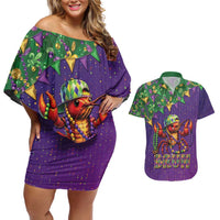 Funny Crawfish Carnival Couples Matching Off Shoulder Short Dress and Hawaiian Shirt It's Mardi Gras Bruh - Wonder Print Shop