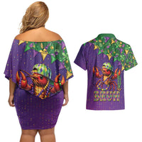 Funny Crawfish Carnival Couples Matching Off Shoulder Short Dress and Hawaiian Shirt It's Mardi Gras Bruh - Wonder Print Shop
