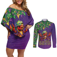 Funny Crawfish Carnival Couples Matching Off Shoulder Short Dress and Long Sleeve Button Shirt It's Mardi Gras Bruh - Wonder Print Shop