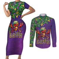 Funny Crawfish Carnival Couples Matching Short Sleeve Bodycon Dress and Long Sleeve Button Shirt It's Mardi Gras Bruh - Wonder Print Shop