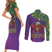 Funny Crawfish Carnival Couples Matching Short Sleeve Bodycon Dress and Long Sleeve Button Shirt It's Mardi Gras Bruh - Wonder Print Shop
